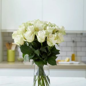 15 White Roses In A Vase
