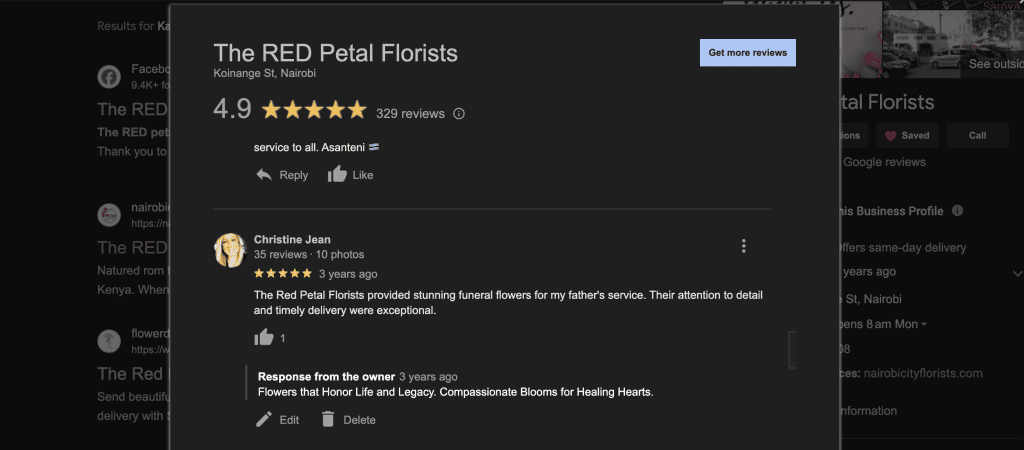 Customer Review Funeral flowers Nairobi